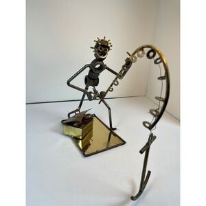 Joseph Romano 1993 Metal Sculpture Fisherman Happy Hooker Nut Bolt Artist Signed